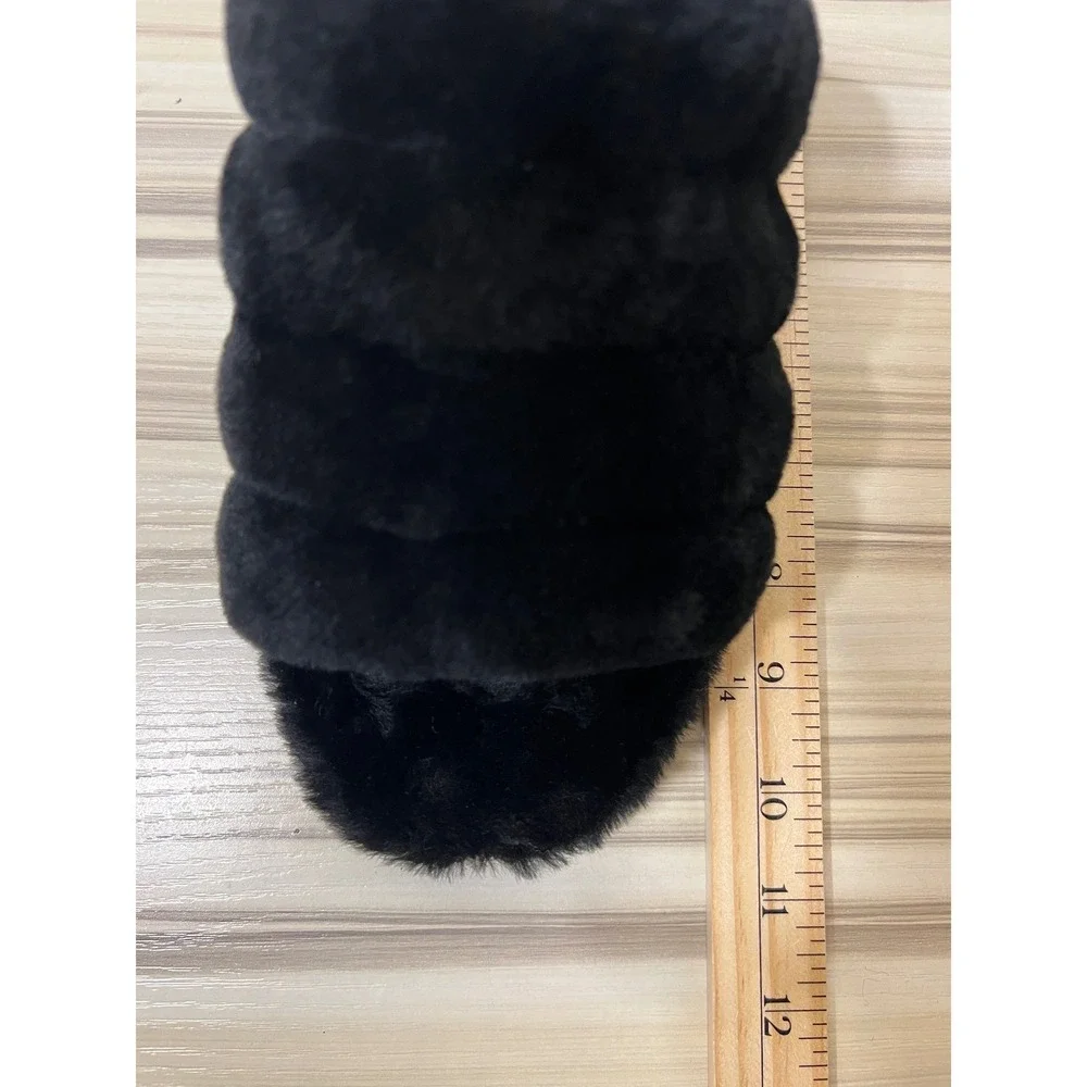 UGG Fluff Yeah Slide in Black Fur, Big Kids US Size 6, NWT